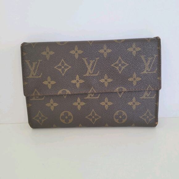 Authentic LOUIS VUITTON LV Vintage Monogram Wallet Envelope Leather Large Retro - Picture 1 of 14